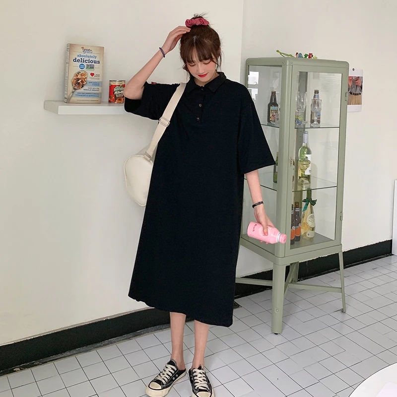 

Loose dress long over knee Polo short sleeve T-shirt