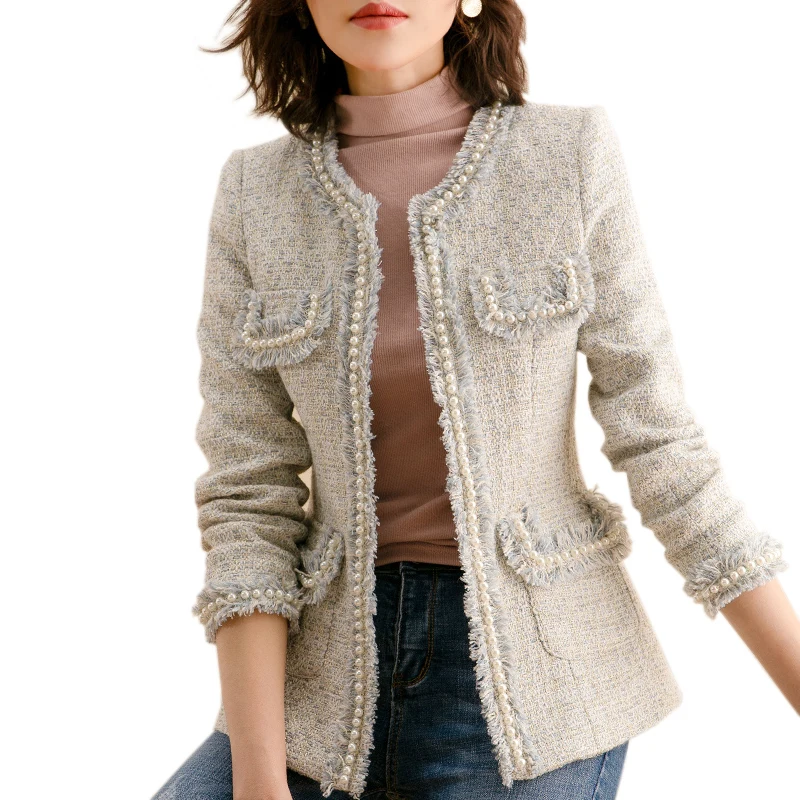 

Tweed Coat Women's Spring/Autumn Coat 2020 New Style Elegant All-match Long Sleeve Outdoor Coat One-Piece