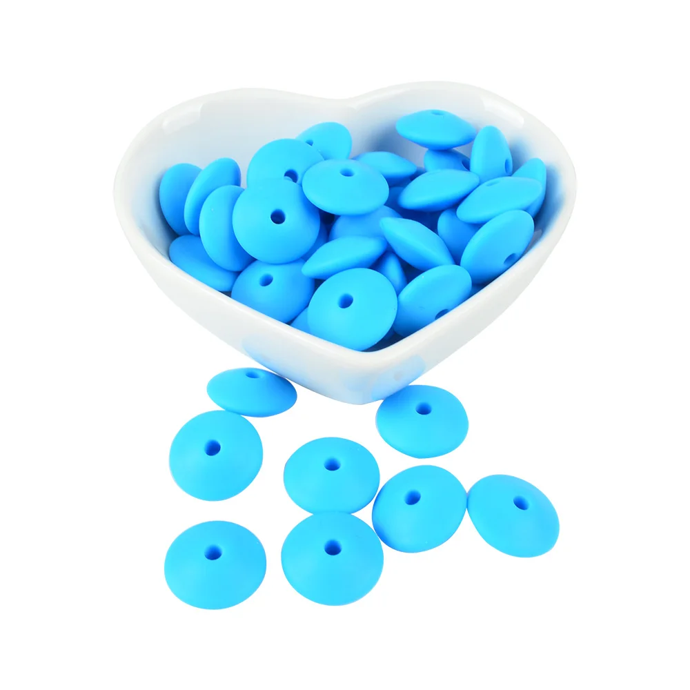 deep sky blue 15MM 30pcs/lot Silicone lentil Beads Silicone BPA Free DIY Charms Newborn Nursing Accessory Teething Necklace Teething Toy - Цвет: deep sky blue