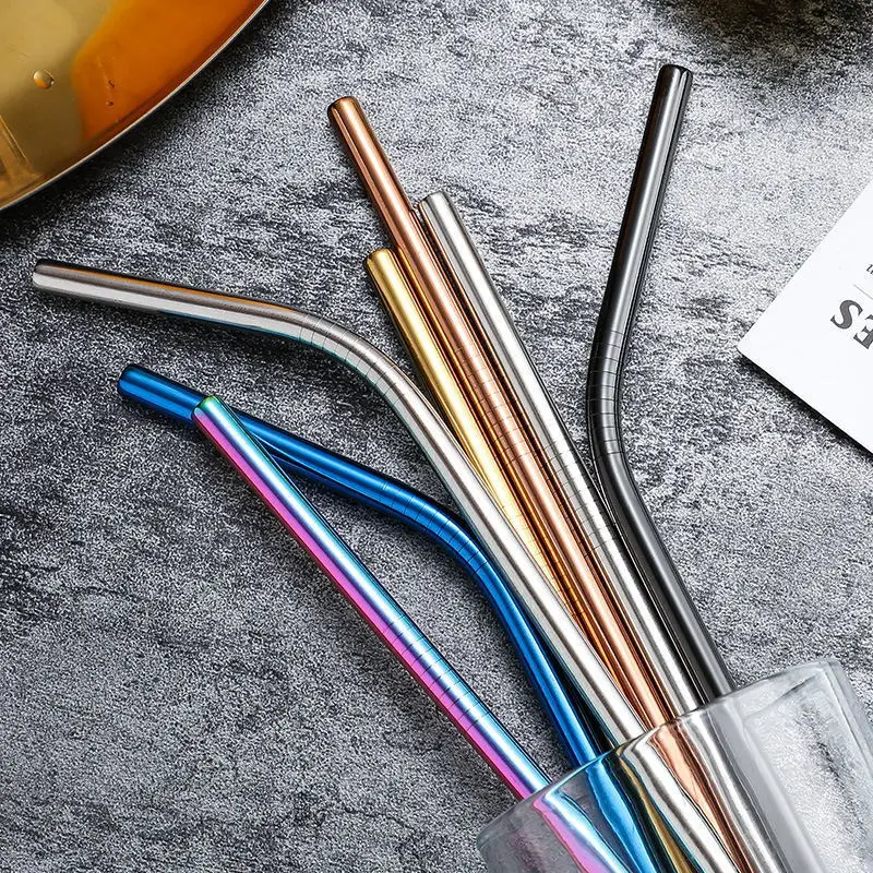 2 шт 8 мм соломинка Высокое качество 304 нержавеющая сталь серебро Радуга соломинки