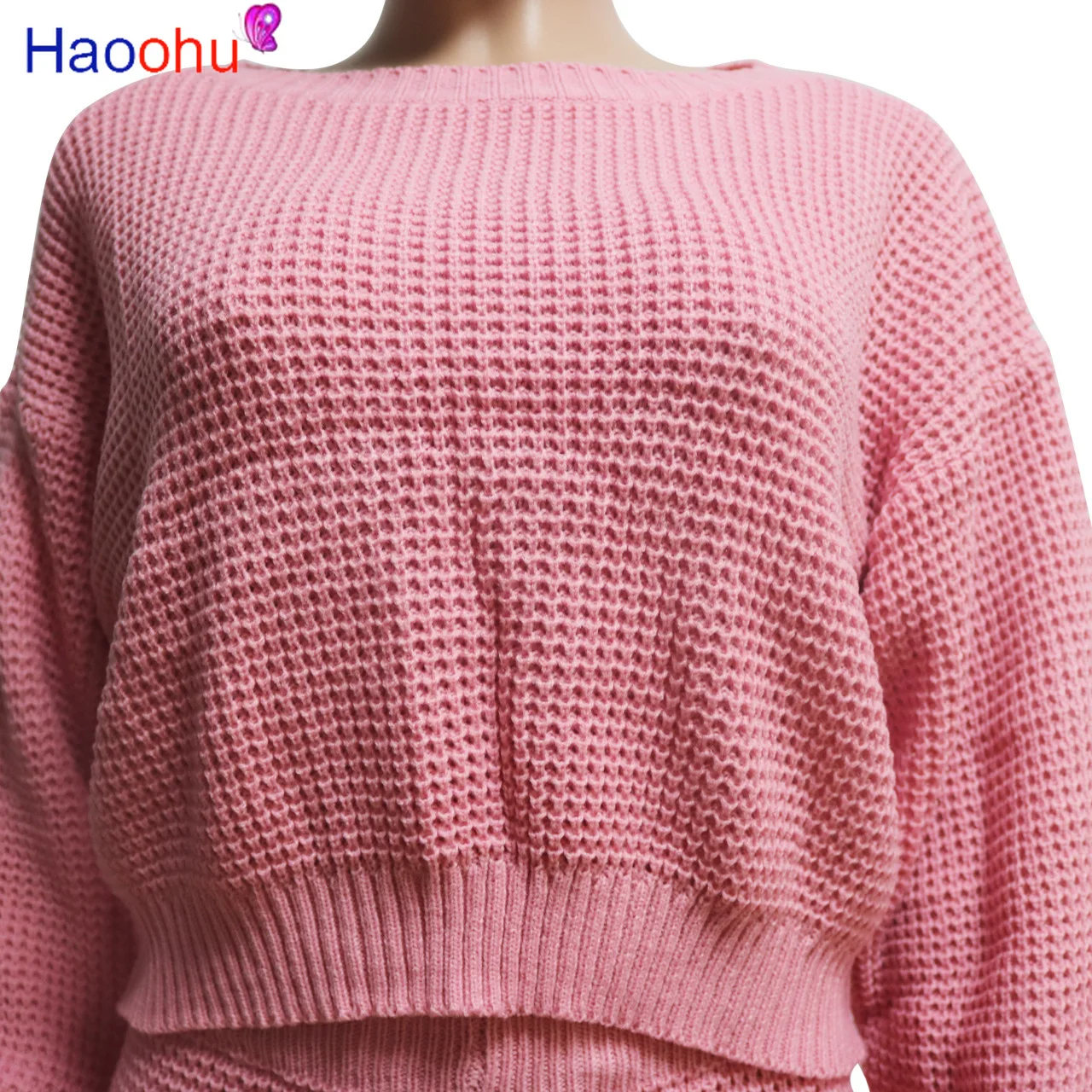 

HAOOHU Sexy Two Piece Set Bat Sleeve Sweater Top+pants Winter Clothing Women Outfits Fashion Streetwear Matching Sets