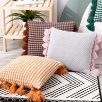grid cushion cover 45x45cm green pink orange pillow cover knit tassels home decoration boho style pillow case for sofa bed