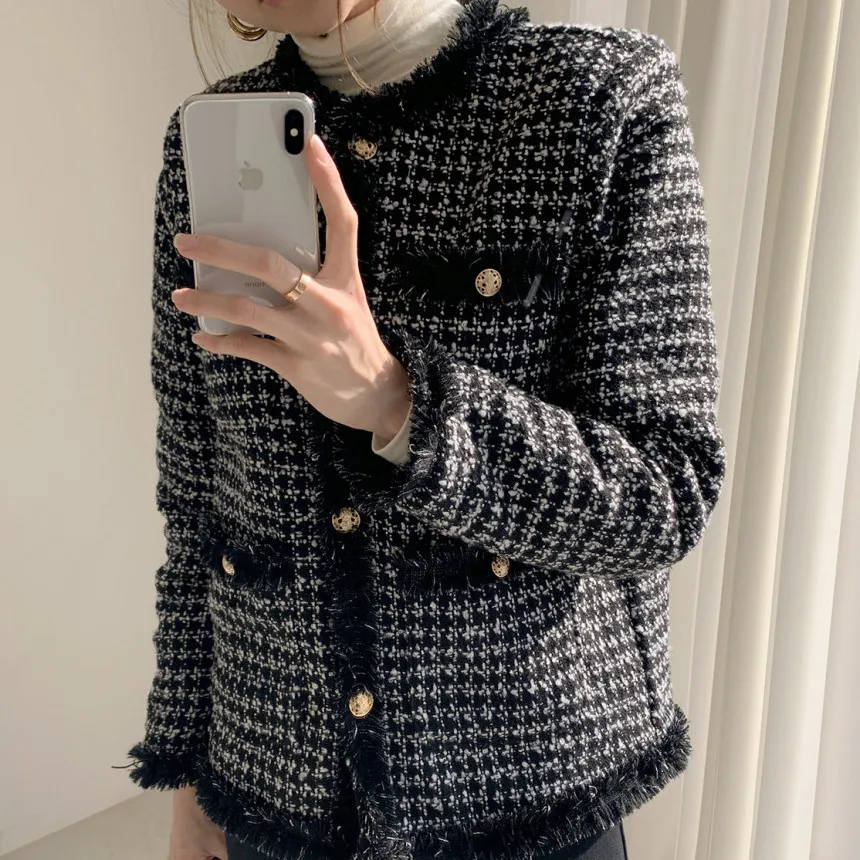 

Alien Kitty Women Jacket Female Lamb Wool Coat 2021 Autumn Vintage O-neck Cardigan Loose Plaid Elegant Gentle Warm Office Lady