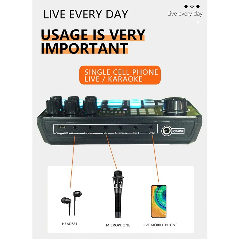 

P5 External Live Sound Card Voice Changer DJ Mixer Live Sound Board for IPhone PC, Bluetooth Mixer with Sound Effects