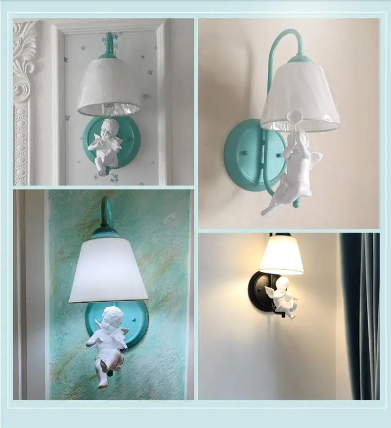

NEW Nordic Modern Aisle Living Room Bedroom Bedside Light Pastoral Bird Little Angel violin trumpet Children's Wall Lamp , E14