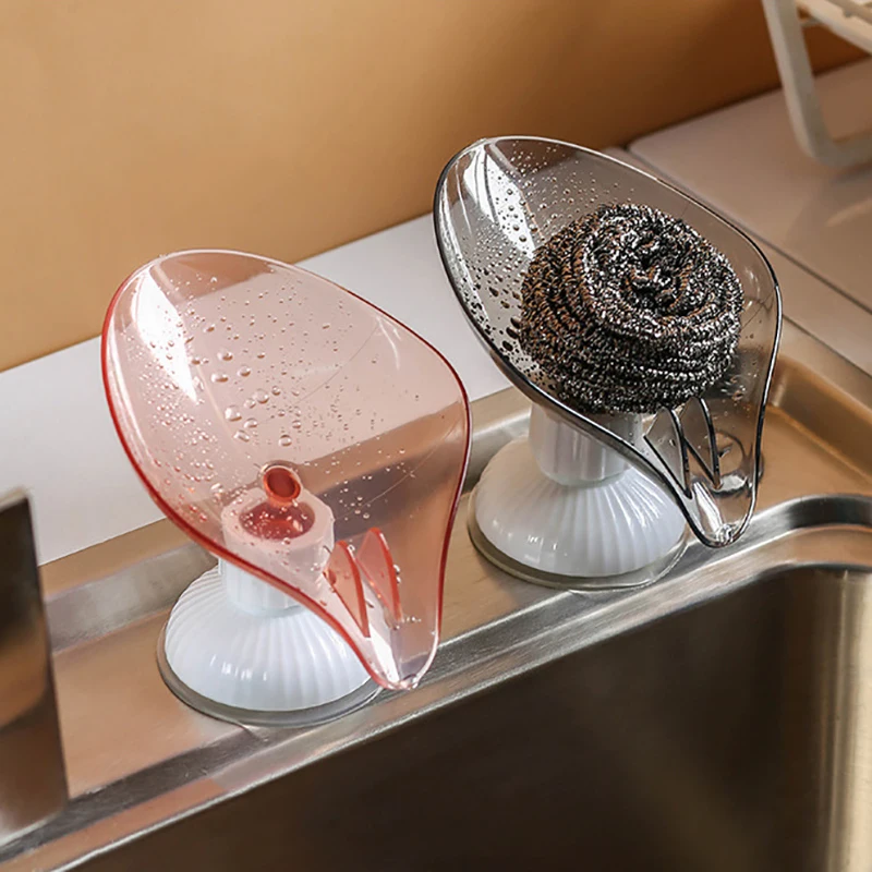 

Leaf Shape Punch-free Soap Box Drain Soap Holder Rack Suction Cup Rotatable Multifunction Kitchen Bathroom Supplies Gadgets