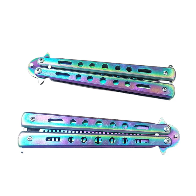 

Foldable Training Knife Camouflage Stainless Steel Butterfly Knife No Edge Beginner Practice Dull Butterfly Comb Unedged Cosplay