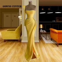 elegant yellow high slit mermaid formal dresses evening gown one shoulder party dress beaded special occasion gowns for women