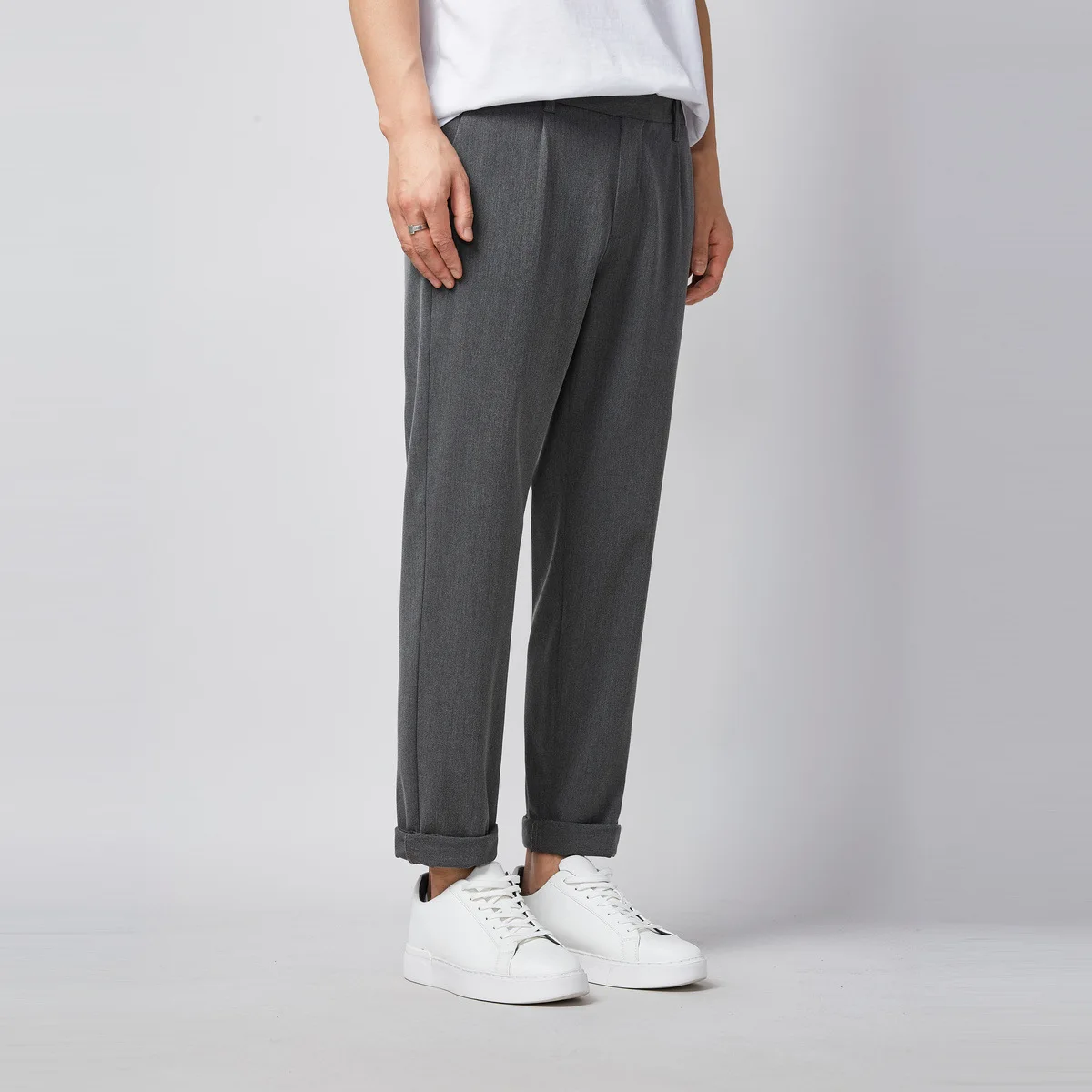 

New mid waistline casual pants for men's fashion small straight men's pants 9115