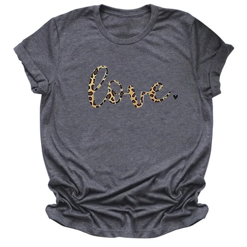 

Simple Leopard Love Letter Print Women T Shirt Short Sleeve ONeck Loose Women Tshirt Ladies Fashion Tee Shirt Tops Clothes Mujer