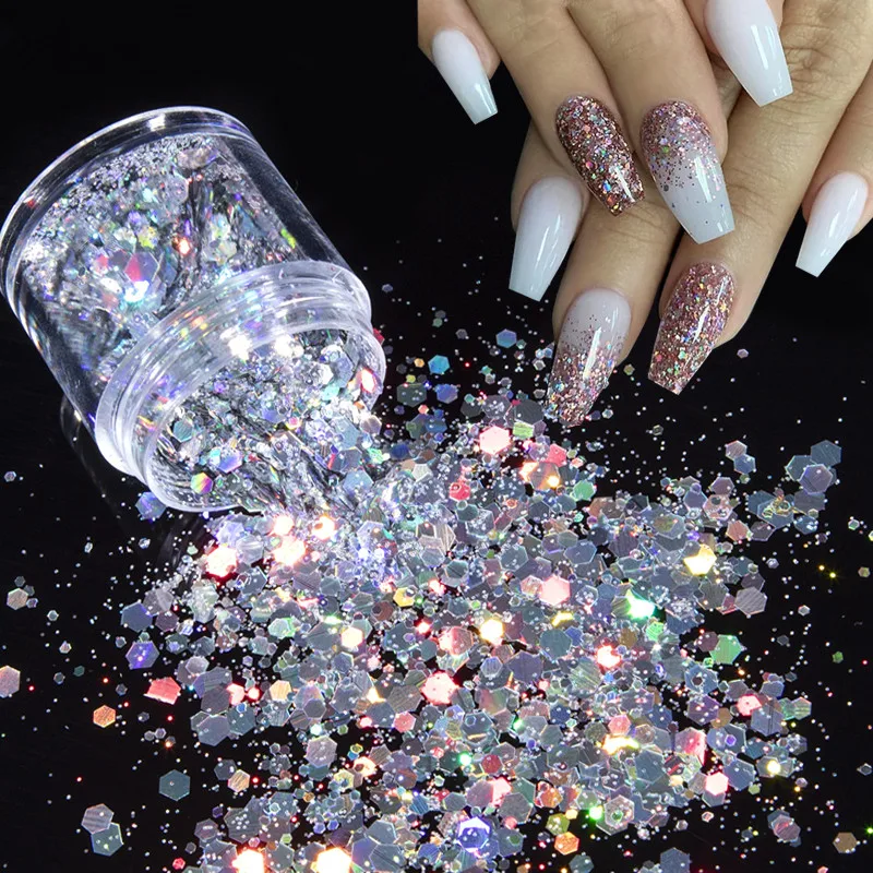 10 мл/кувшин микс Цвет Nail Art Блеск холо порошок золото шестиугольник Aurora лак для
