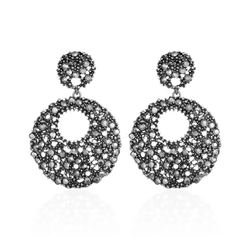 Ancient silver MAIKALE круглые Винтажные серьги металлические сережки-гвоздики большие преувеличенные белые черные стразы длинные серьги для женщин Подарки другу - Окраска металла: Ancient silver