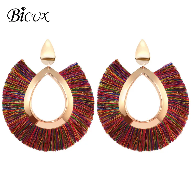 Женские богемные серьги-подвески BICUX крупные серьги ручной работы с кисточками и