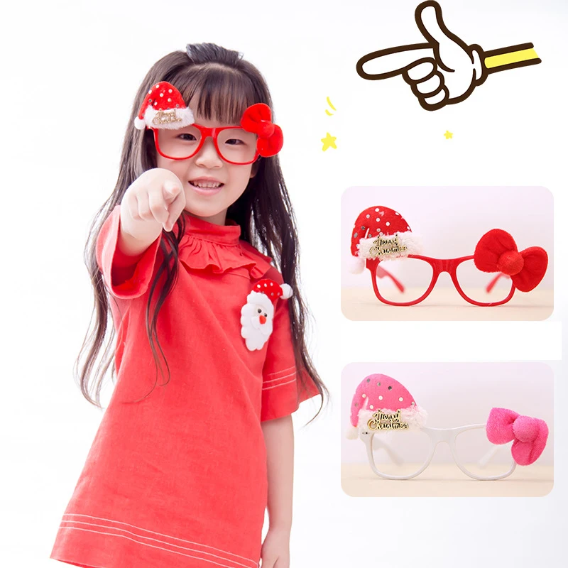 Рождественская тема очки рамы дети красные Рамка Санта Кепка Рождественский