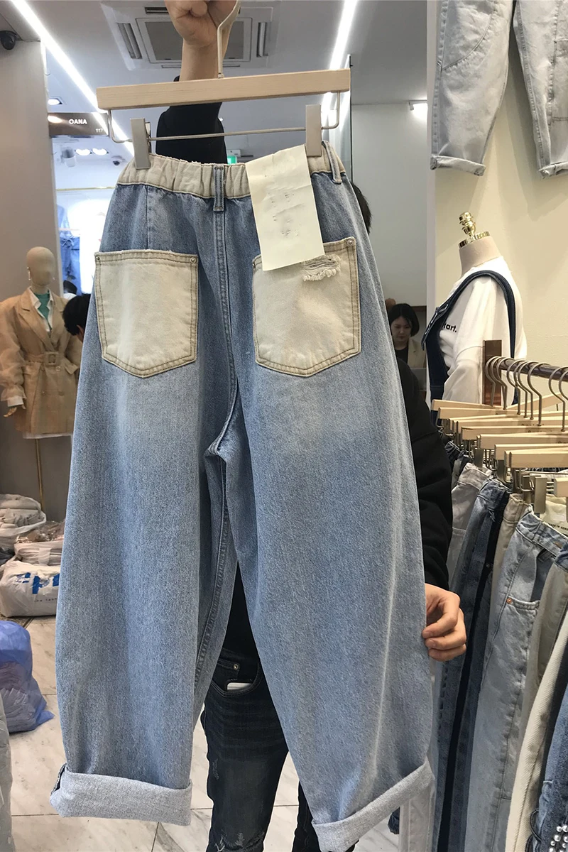 

Korean High Waist Jeans Women Harem Pants 2021 Summer Loose Casual Plus Size High Street Denim Trousers Pantalon Femme Vintage