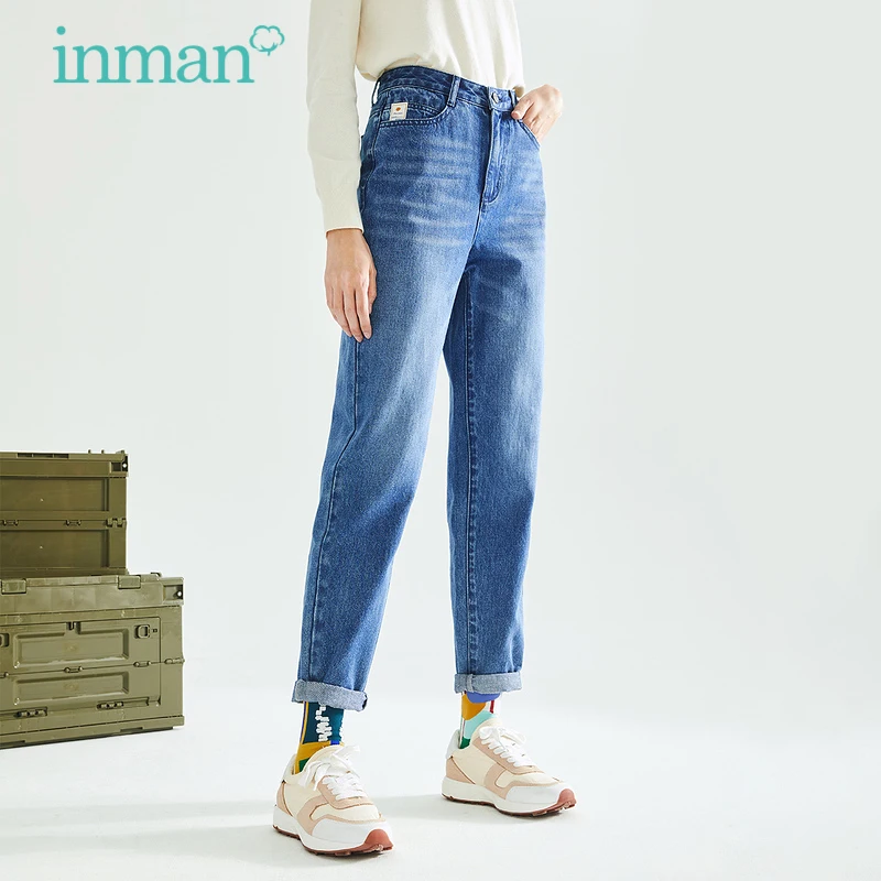 

INMAN/классические женские джинсы на осень и зиму, повседневные уличные модные брюки с высокой талией