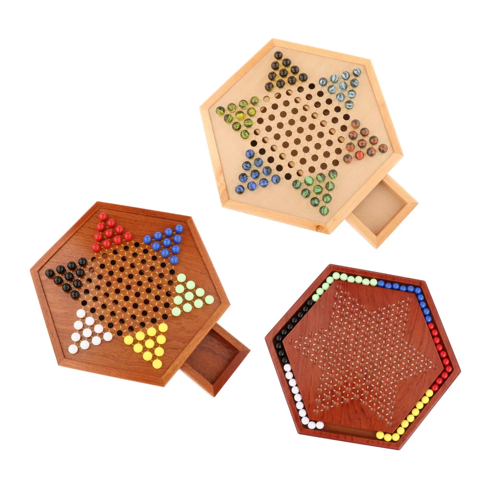 

Classic Traditional Chinese Checkers Set, Wooden Board with 60 Pieces of Colorful Marbles for Party, Family, Kids, Board Games,