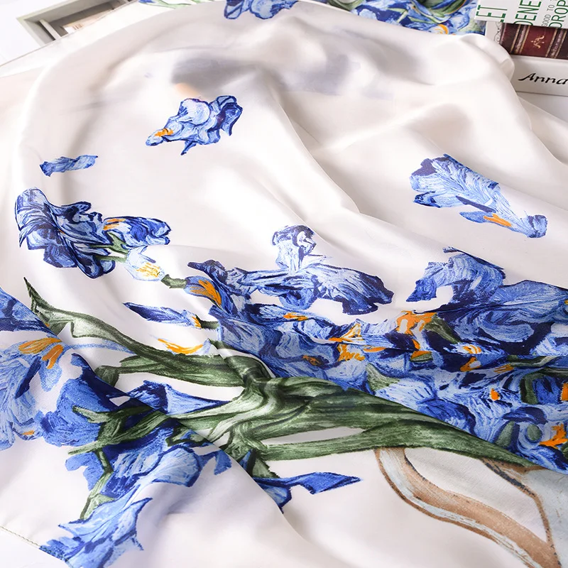 

2029 Luxury Floral Print Silk Scarf Women Long Neck Soft Scarf Female Shawl Beach Lady Hijabs Scarves Bandana