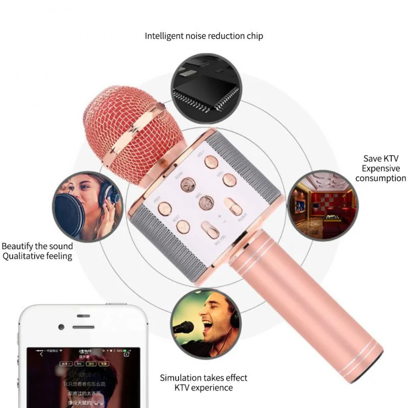 Беспроводной Bluetooth-микрофон WS858 для караоке портативный мощный Универсальный