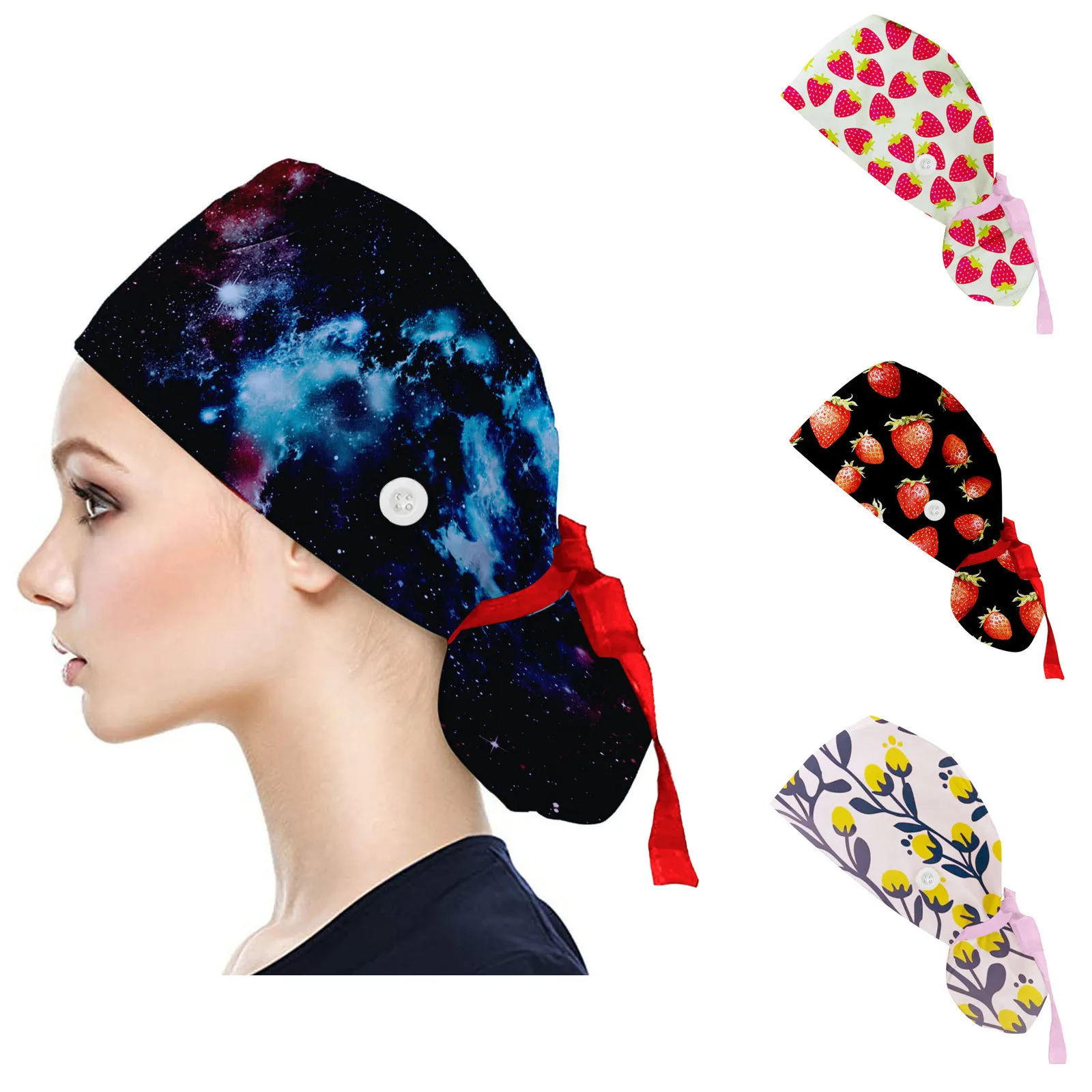 

Unisex Dust-proof Hat For Women Floral Printed Nurse Beauty Cap Work Breathable Adjustable Dust Hat Print Casual Beanies #W3