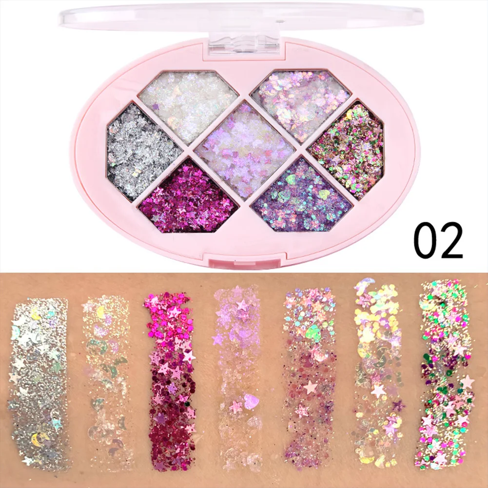

Eyeshadow Palette 7 Colors Pigmented Sparkling Sequined Palette For Eye Lip Nail Eyeshadow Powder Palette Waterproof Eye Shadow