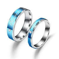 baecyt blue forever love wedding rings couple eternity engagement heart and crystal men women ring in stainless steel