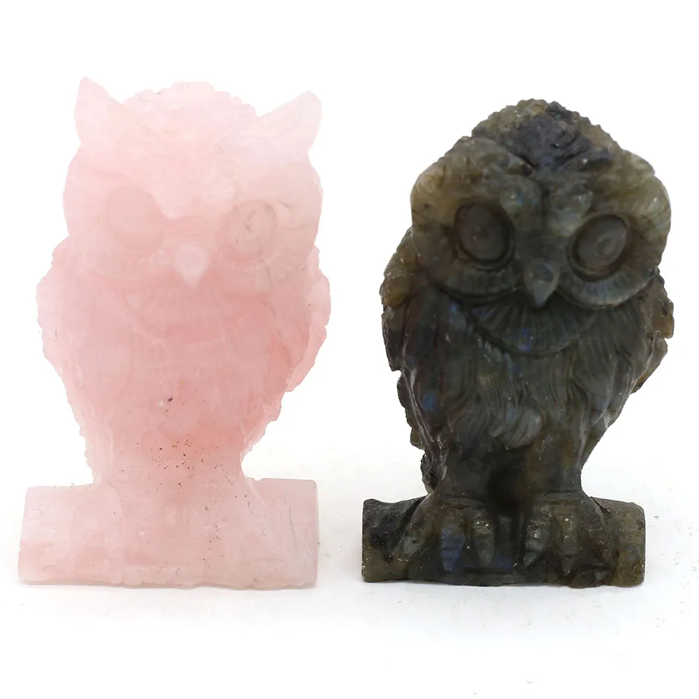 Animal Decoration Natural Stone Owl-Shaped Artificial Mini Ornament Lucky Gift Bed-Room Garden Office Desk Small Ornaments