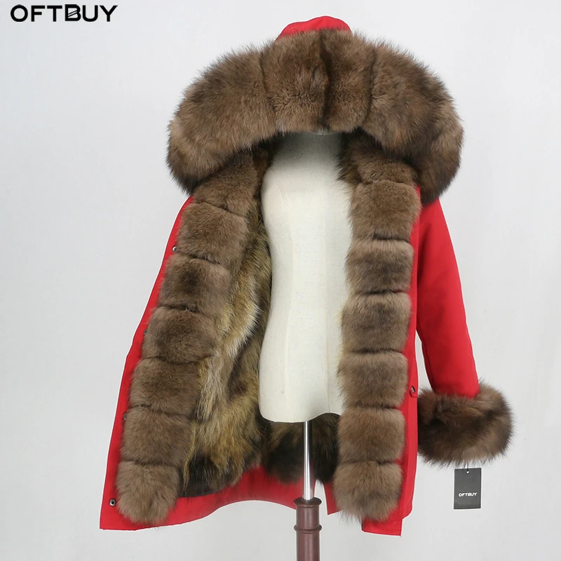 OFTBUY 2021 водонепроницаемая верхняя одежда пальто с натуральным мехом длинная