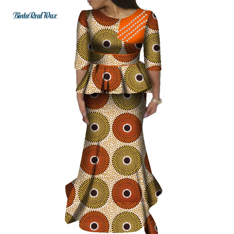 

Женский комплект из 2 предметов, топ и юбка с коротким рукавом, Африканский принт, традиционная африканская вечерние ная одежда WY7715