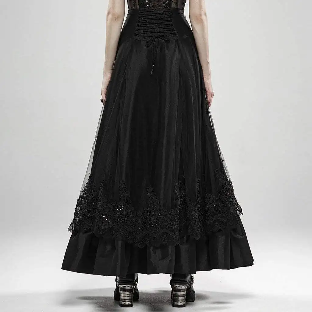 Панк Rave женские готические Многослойные Цветочные вышитые длинные юбки черные WQ