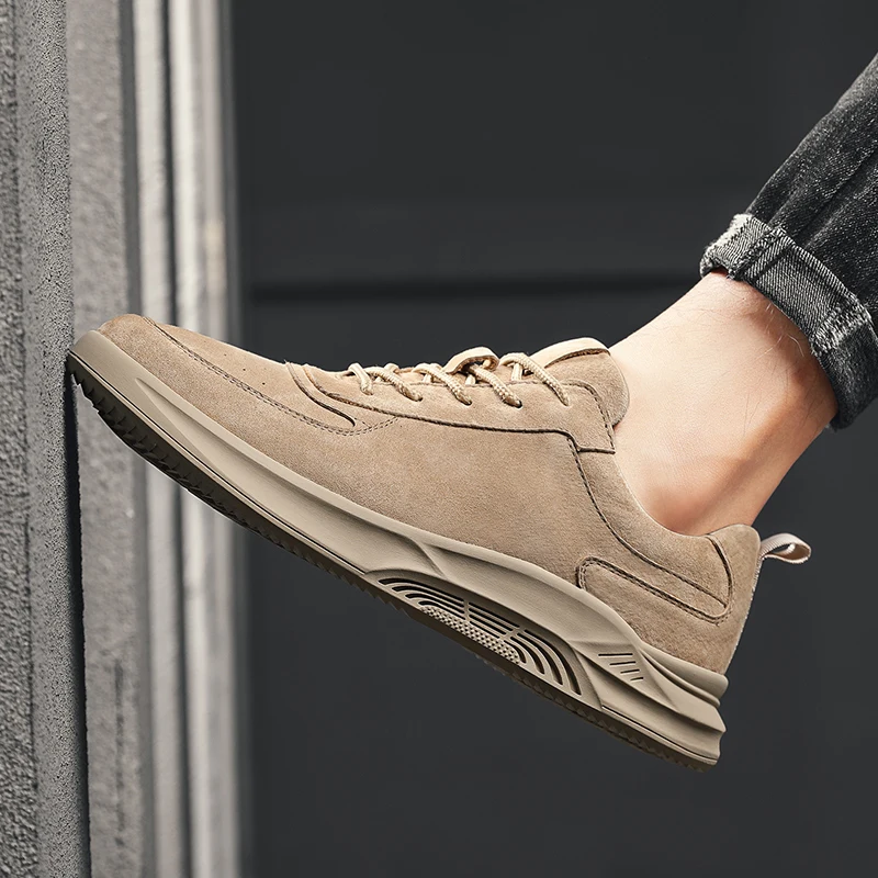 

Man Leather Sneakers 2020 Autumn Men's Leisuer Shoes Suede leather Casual Shoe Male Walking Footwear Khaki Fashion Soft