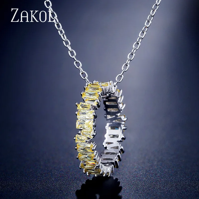 ZAKOL Многоцветный тонкий Багет Женские ожерелье ручной работы Подвеска циркония