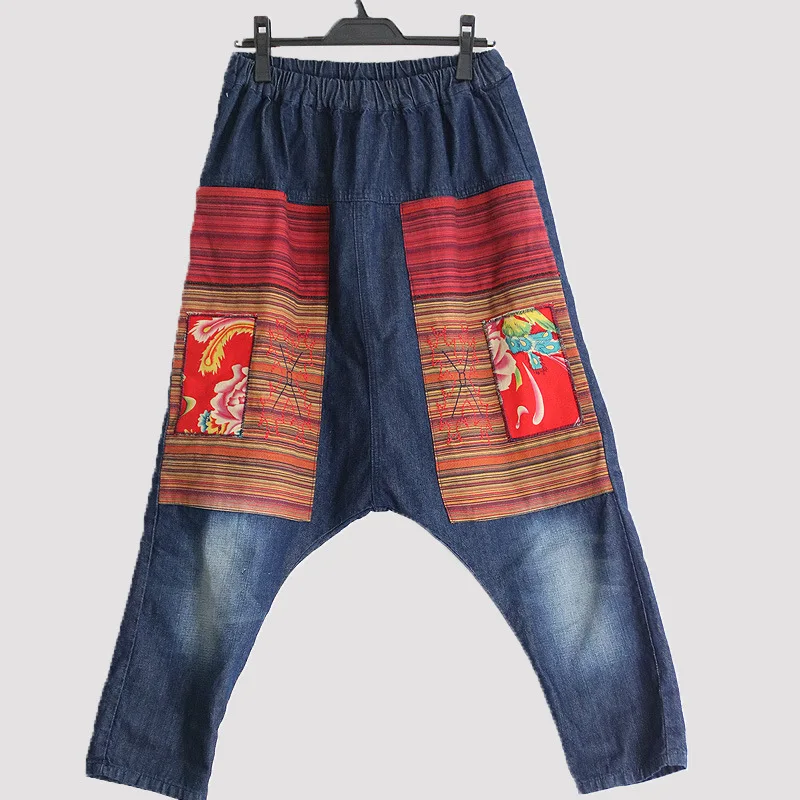 2020 осенние джинсы в этническом стиле с цветочным принтом женские мешковатые