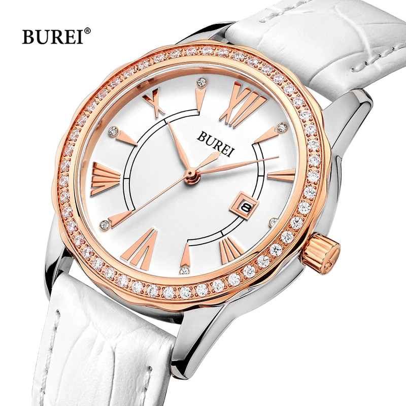 BUREI Brand Ladies Fashion Watch Women Waterproof Luxury Rose Gold Crystal Calendar Casual Quartz Wristwatches Relogio Feminino | Наручные