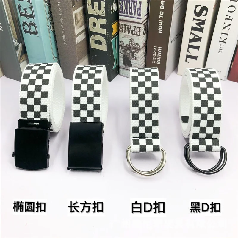 

2022 Fashion Punk Chess Long Waist Black And White Chess Couple Canvas New Belts