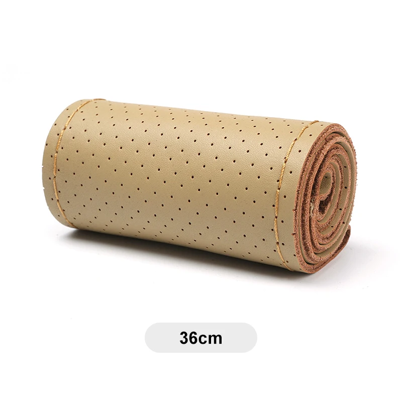 36 beige Чехол из натуральной кожи для рулевого колеса автомобиля мягкое противоскользящее покрытие воловья оплетка с иглой и ниткой 36 38 40 см аксессуары для интерьера - Название цвета: 36 beige