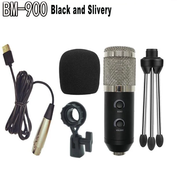BM-900 Podcast записывающий микрофон с подставкой профессиональный конденсаторный студийный вещательный микрофон - Цвет: slivery and black