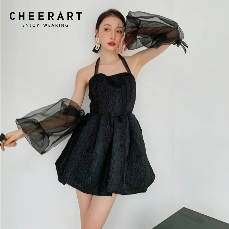 

Женское жаккардовое платье CHEERART, черное элегантное осеннее бальное платье с сетчатым рукавом, женское сексуальное платье-футляр, 2021