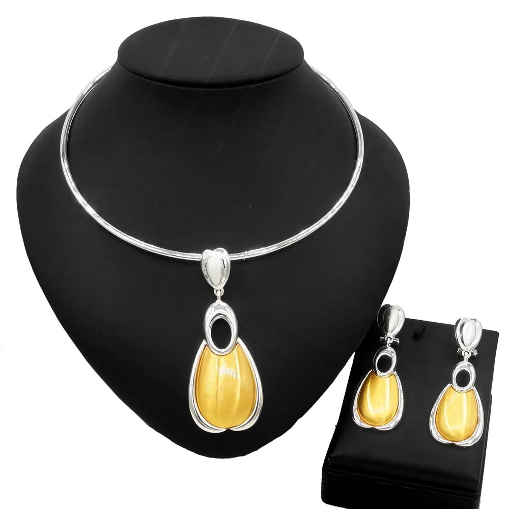 

Yulaili простая овальная форма посеребренное Ожерелье Подвеска из сплава и Африканская женщина девочка Ювелирные наборы серьги Модные трендо...