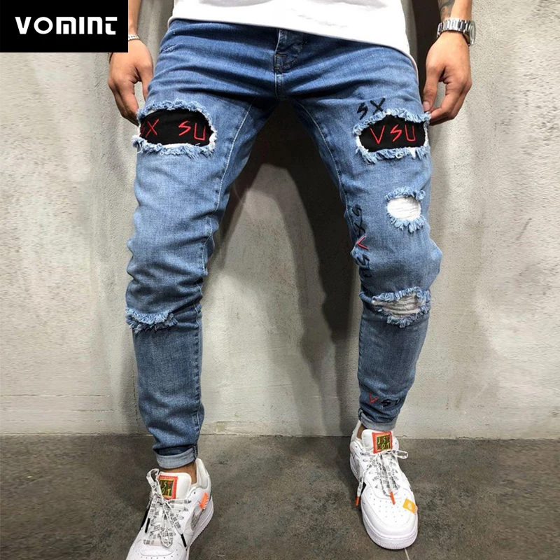 Мужские джинсы VOMINT облегающие прямые с вышивкой S-3XL | Мужская одежда