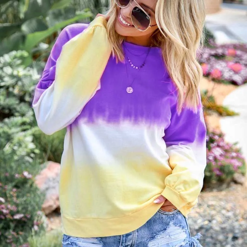 2019 Женская Радужная футболка с круглым вырезом и длинным рукавом хлопковые