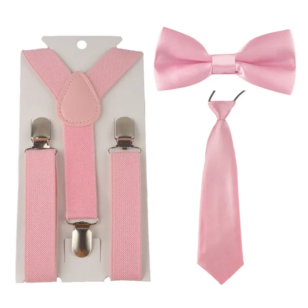 Pink Модные подтяжки для детей, для мальчиков и девочек, регулируемые эластичные Y-Back подтяжки, Детский комплект с подтяжками, галстук-бабочка+ галстук, для свадьбы, HHtr0001 - Цвет: Pink