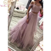 walk beside you pink prom dresses lace two pieces ruffles robe africaine femme 2020 nouveaut off shoulder sweetheart long floor