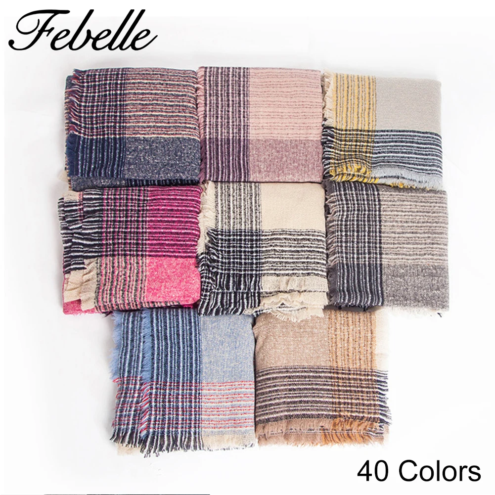 Febelle 240g для женщин Зимний кашемировый шарф в клетку треугольный мягкий теплый
