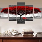 Современные картины на холсте для гостиной, 5 шт.шт., красная большая рама дерева, HD печатная Настенная картина, модульный плакат, домашний декор