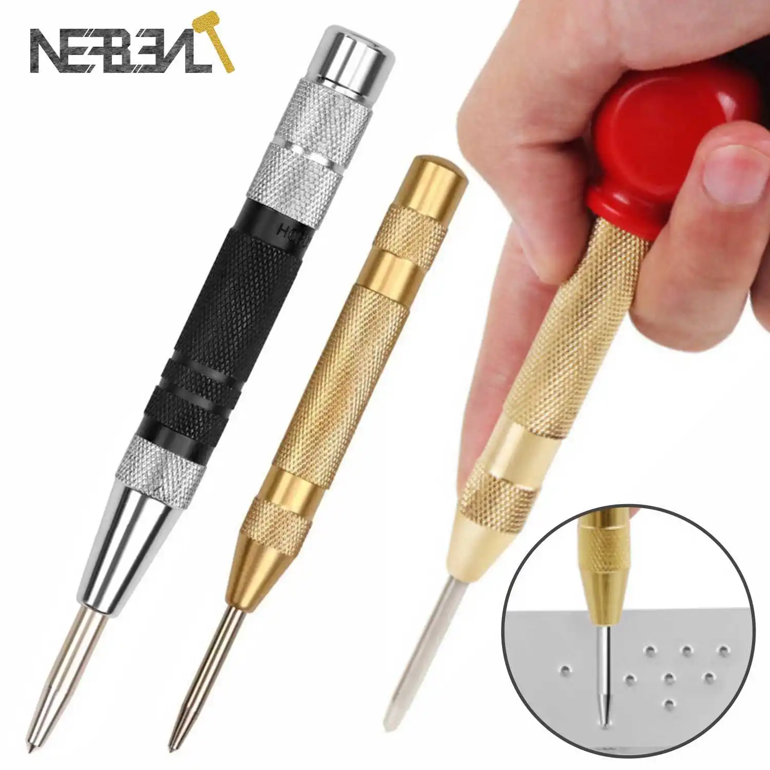 Automatic Center Pin Punch Spring Loaded Marking Starting Holes Machinists and Carpenters Wood Press Dent Marker Tool Drill Bit