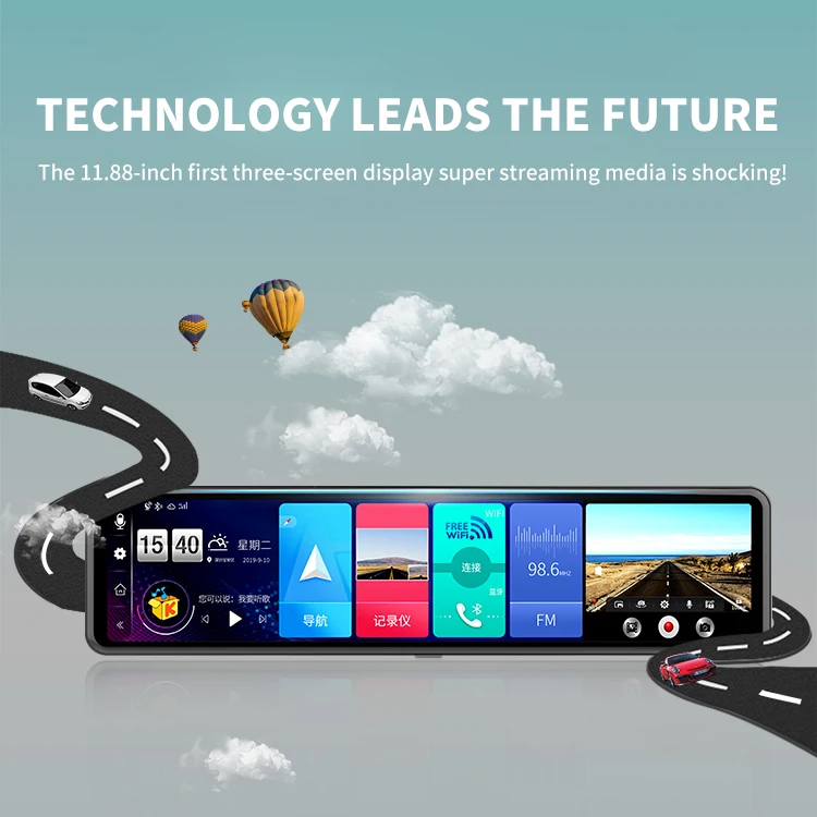 

Car DVR Dash Cam 12 Inch Rearview Mirror Driving Recorder Navigator Bluetooth Voice Vontrol Remote Monitoring ADAS