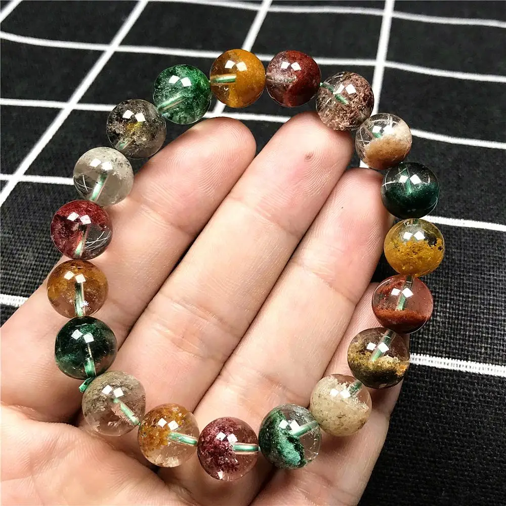 

10mm Genuine Natural Colorful Phantom Quartz Bracelet For Women Man Stretch Clear Crystal Round Beads Fashion Jewelry AAAAAA