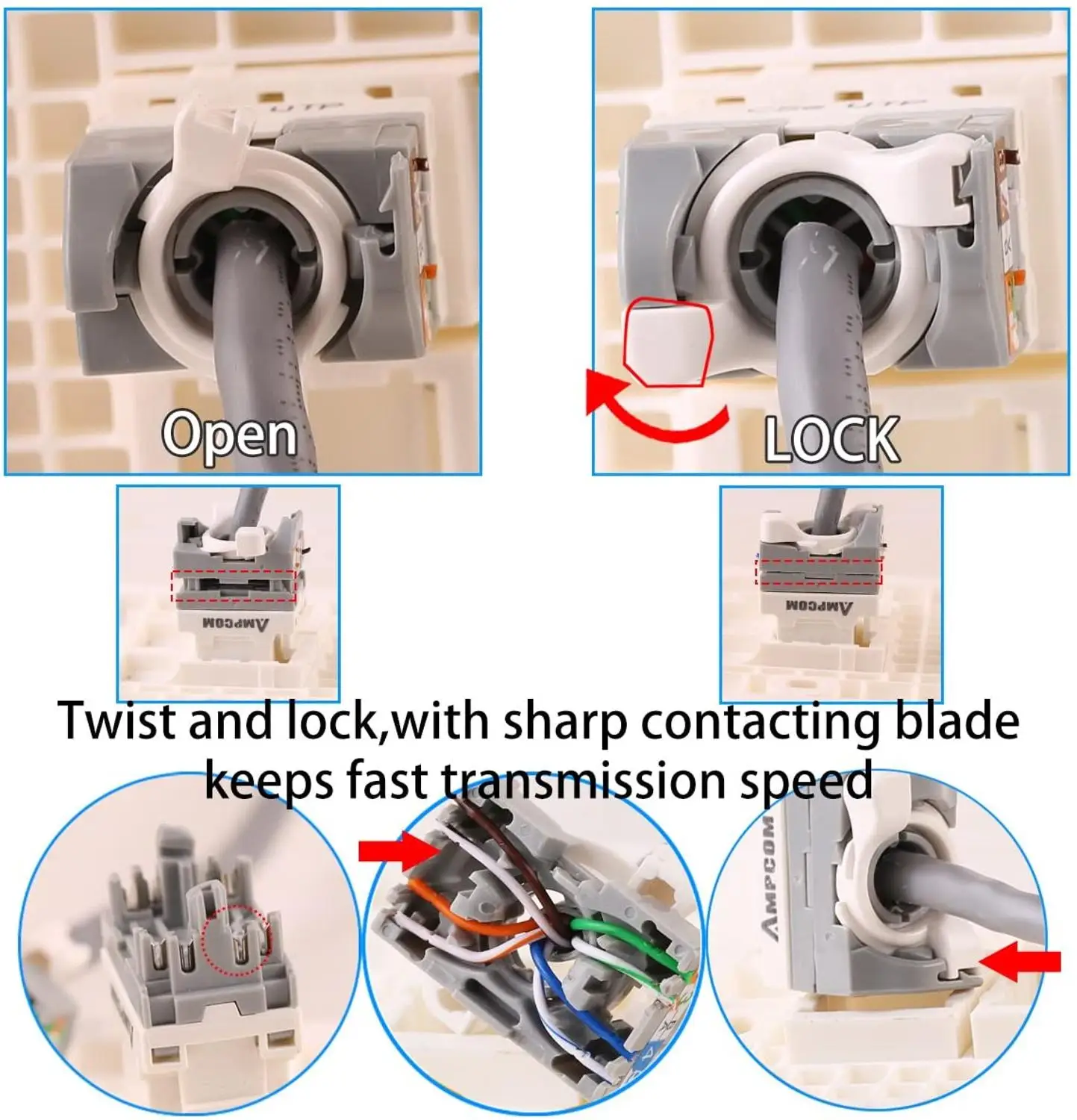 AMPCOM 10 Pack CAT5e RJ45 инструмент без ключа пробойника требуемый Модуль UTP разъем