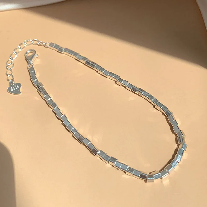 MEWANRY Minimalist 925 Stamp Bracelets for Women Trendy Elegant Charming Simple Smooth Cube Chain Party Jewelry Gifts | Украшения и
